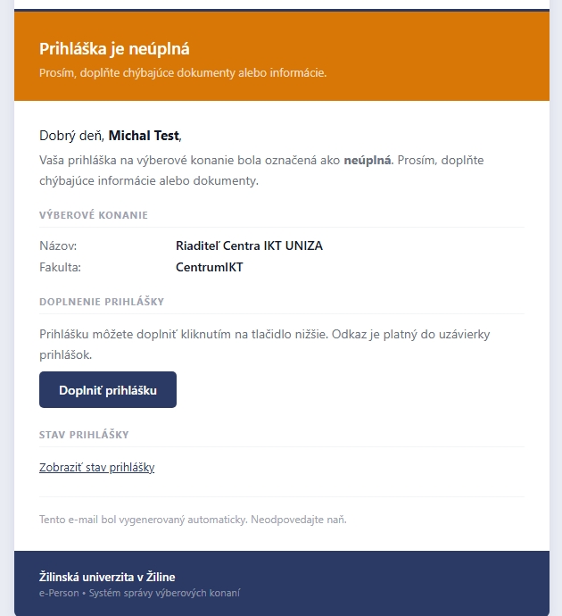 Doplnenie prihlášky